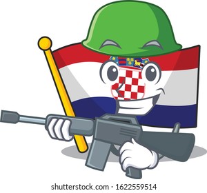 A mascot of flag croatia Scroll Army with machine gun