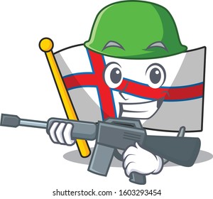 A mascot of flag faroe island Scroll Army with machine gun