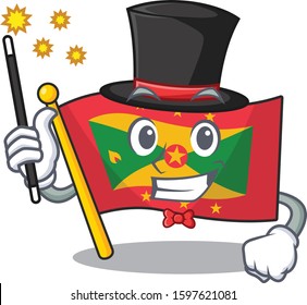 Mascot of flag grenada Scroll performance as a Magician style