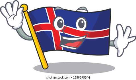 Mascot flag iceland in the waving cartoon