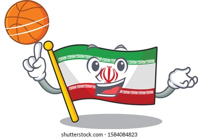 Mascot of flag iran cartoon character style with basketball