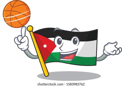 Mascot of flag jordan cartoon character style with basketball