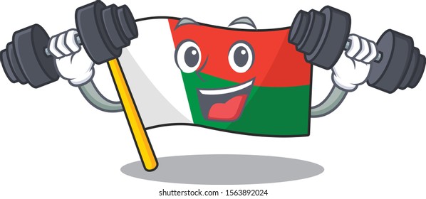 Mascot flag madagascar with in with bring barbell character