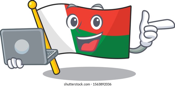Mascot flag madagascar with in with bring laptop character