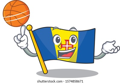 Mascot of flag madeira cartoon character style with basketball