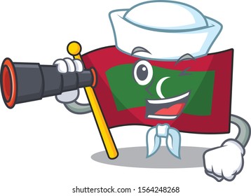 Mascot flag maldives with in sailor holding binocular character