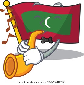 Mascot flag maldives with in with trumpet character
