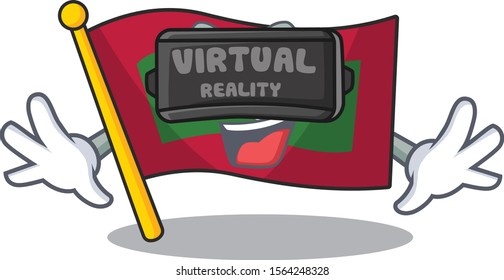 Mascot flag maldives with in virtual reality character