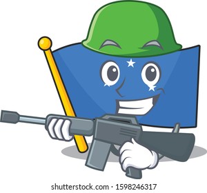 A mascot of flag micronesia Scroll Army with machine gun
