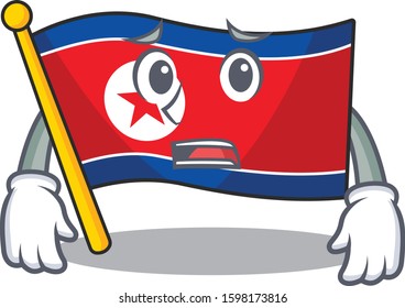 mascot of flag north korea Scroll showing afraid look face