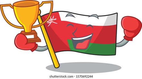 Mascot flag oman with in boxing winner character
