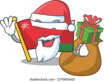 Mascot flag oman with in santa bring gift character