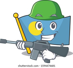 A mascot of flag palau Scroll Army with machine gun