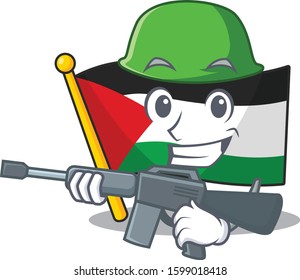 A mascot of flag palestine Scroll Army with machine gun