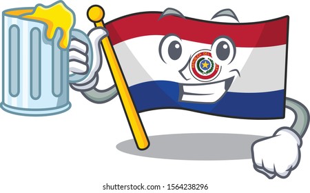 Mascot flag paraguay with in miner character