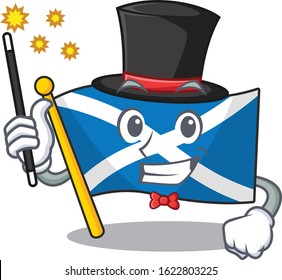 Mascot of flag scotland Scroll performance as a Magician style