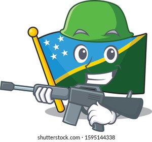 A mascot of flag solomon island Scroll Army with machine gun