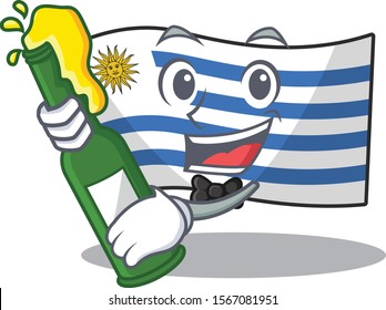 Mascot flag uruguay with in bring beer character