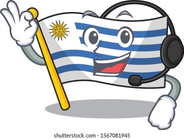 Mascot flag uruguay with in with headphone character