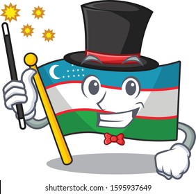 Mascot of flag uzbekistan Scroll performance as a Magician style