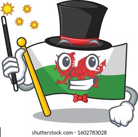 Mascot of flag wales Scroll performance as a Magician style