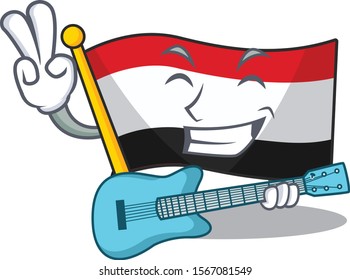 Mascot flag yemen with in with guitar character