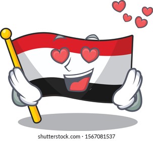 Mascot flag yemen with in in love character