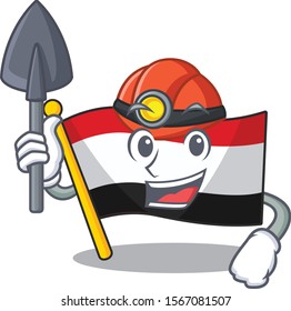 Mascot flag yemen with in miner character