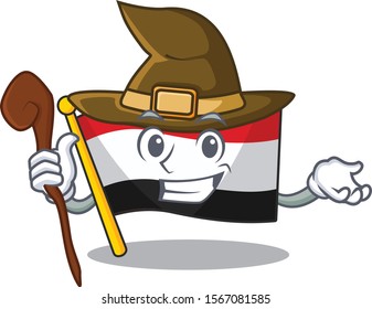 Mascot flag yemen with in witch character