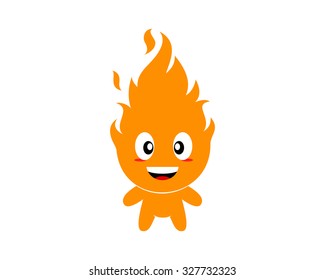 Personaje de dibujos animados de mascota de la llamarada de fuego de la llama de la quemadura