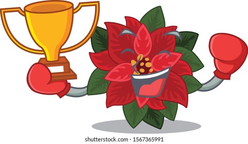 Mascot flower poinsettia with in boxing winner character