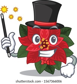 Mascot flower poinsettia with in magician character