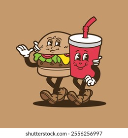 mascot food burger and drink good for sticker, badge, cafe mascot, restaurant mascot, element design, print design, etc