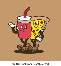 mascot food pizza and cola good for sticker, badge, element design, mascot character, mascot cafe, mascot restaurant, etc