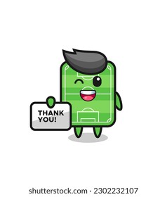 the mascot of the football field holding a banner that says thank you , cute style design for t shirt, sticker, logo element