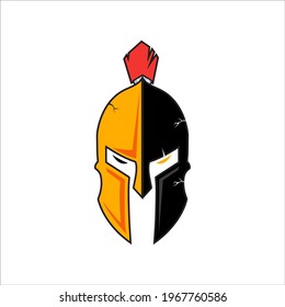 A mascot in the form of a gladiator war mask. Made of steel. Knight armor