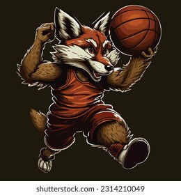mascot of fox playing basketball 