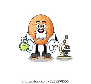 Mascot of french bread as a scientist , character design