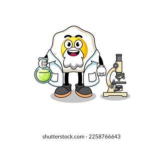 Mascot of fried egg as a scientist , character design