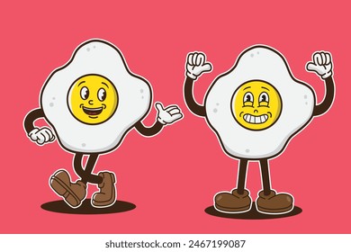 mascot fried eggs with retro style 