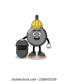 Mascot of frying pan as a welder , character design