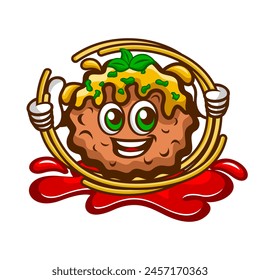 Mascot funny meatball logo. Vector illustration