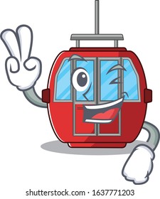 mascot of funny ropeway cartoon Character with two fingers