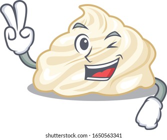 mascot of funny whipped cream cartoon Character with two fingers