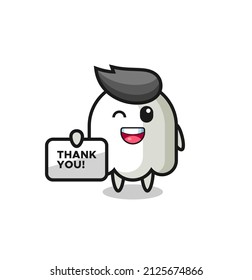 the mascot of the ghost holding a banner that says thank you , cute style design for t shirt, sticker, logo element
