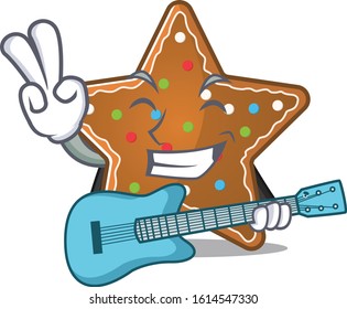 A mascot of gingerbread star performance with guitar