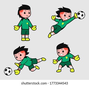 mascot of a goalkeeper with black hair undercut style, with a jersey model that can be changed as needed