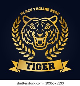 Mascot of gold tiger's head on black background