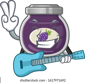 A mascot of grape jam performance with guitar