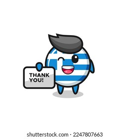 the mascot of the greece flag holding a banner that says thank you , cute style design for t shirt, sticker, logo element